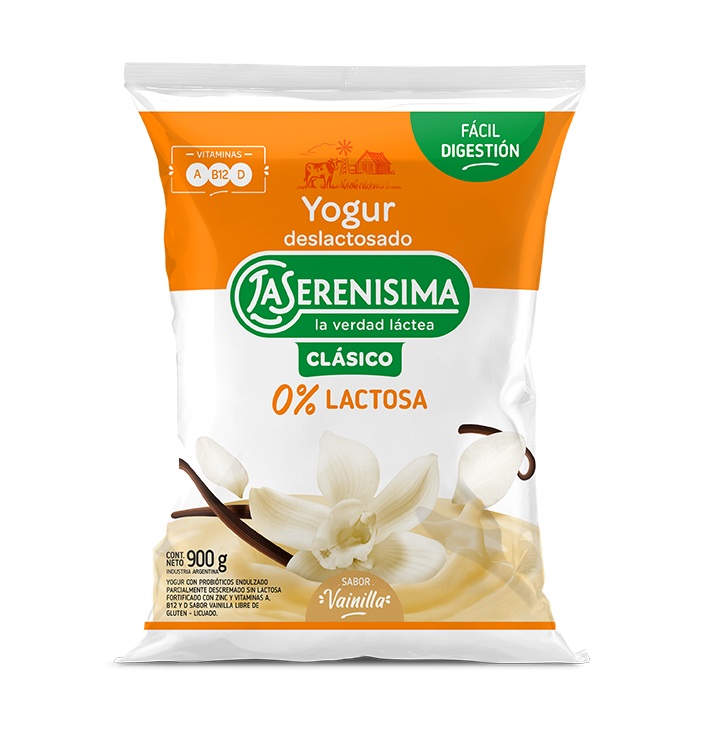 Yogur bebible La Serenísima Clásico Deslactosado Sachet Vainilla 900g 